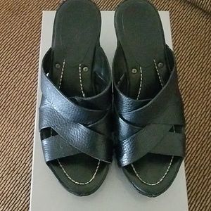 Black Frye leather wedge sandals